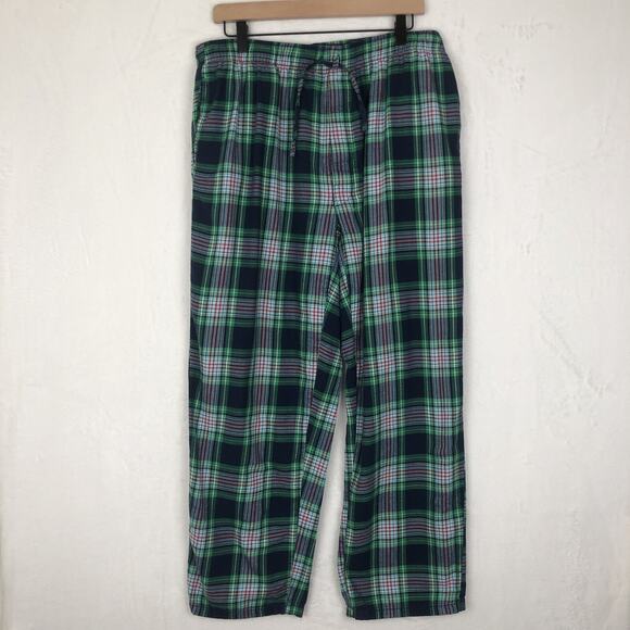 LANDS END‎ Flannel Pajamas Men's Sz L Blue Green Plaid 100% Cotton Button Up Set - Picture 12 of 16